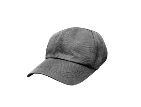 Close up blank black fabric baseball cap isolated on backgroundの写真素材