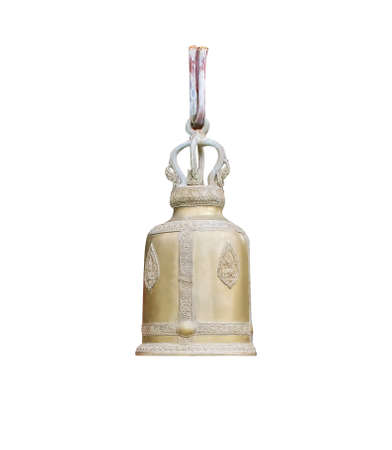 Old brass bell hanging isolated on white background , clipping path
