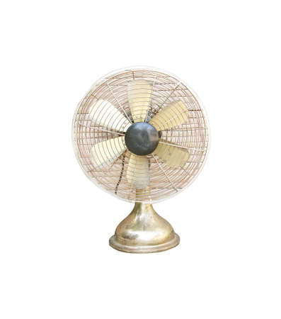 Vintage brass electric table fan isolated on a white background