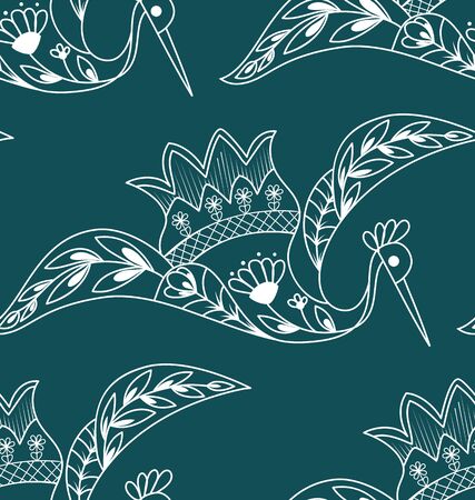 vintage japanese folk crane bird seamless backgroundのイラスト素材