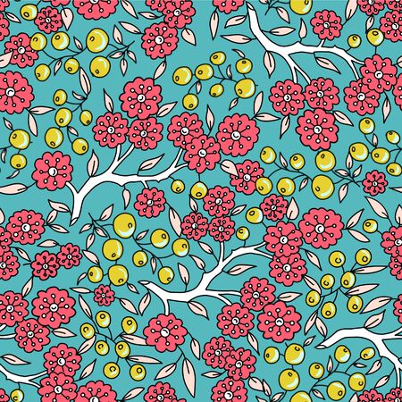 Folk Floral bright seamless wallpaper patternの写真素材