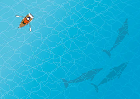 Rowing boat and Dolphinのイラスト素材