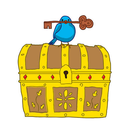 Treasure Chest and Blue Birdのイラスト素材