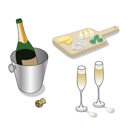 Champagne and cheeseのイラスト素材