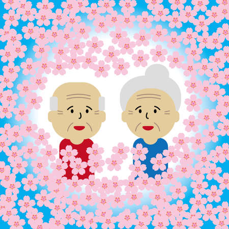 Cherry blossoms and familyのイラスト素材