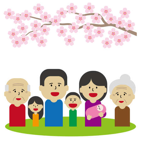 Cherry blossoms and familyのイラスト素材