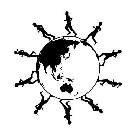 People who enjoy jogging around the world illustration.のイラスト素材