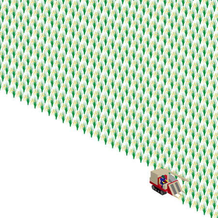 Rice reaping work in autumn on white field vector illustrationのイラスト素材