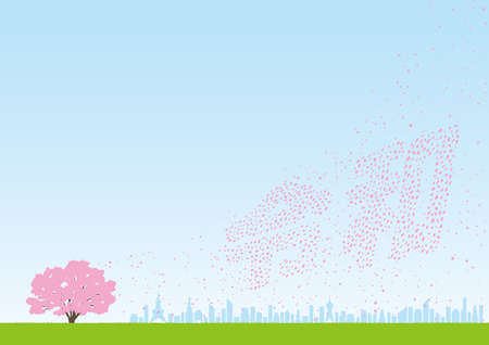 Japan's new era written with flying petals of cherry blossoms/REIWA (New Japanese Era)のイラスト素材