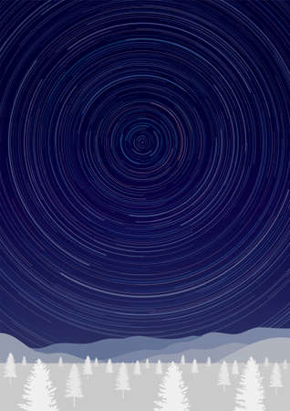 Frost covered trees and trace of the starのイラスト素材
