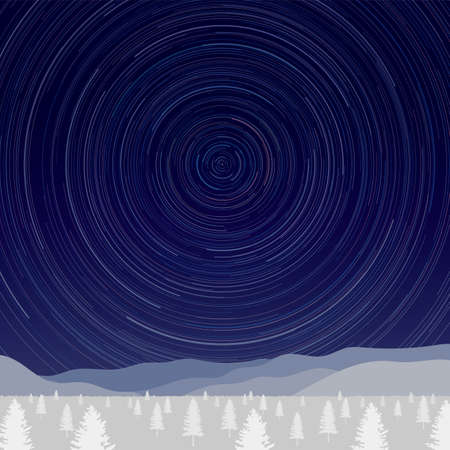 Frost covered trees and trace of the starのイラスト素材