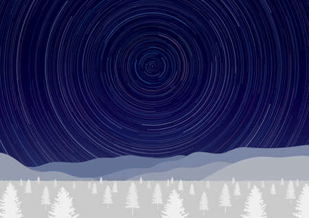 Frost covered trees and trace of the starのイラスト素材