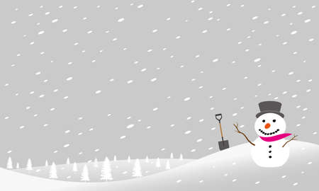 A snowman in a snowstorm is drawn in vector illustrationのイラスト素材