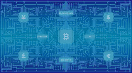 Imaginary Illustration of Fintech and World Economy (Created with Vector Data)のイラスト素材