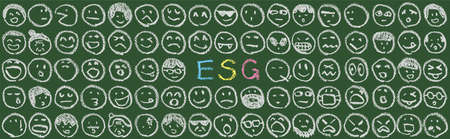 ESG letters and faces doodle drawn on the blackboard (Created with vector data)のイラスト素材