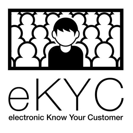electronic Know Your Customer. eKYC. A man among many people. Image illustration of personal authentication. Created with vector data.のイラスト素材