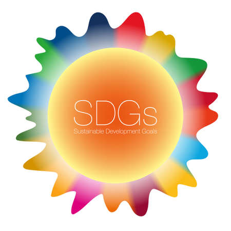 The central circle and the wave shape that surrounds it. Place the letters "SDGs" in the center. Image of the sun and corona. Imagination illustration of Sustainable Development Goals (Created with veのイラスト素材