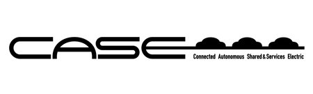 The word "CASE" is laid out on the left side. The center line of "E" extends to the right and the silhouette of the car is placed on it. Below that is an explanation. Created with vector data.のイラスト素材