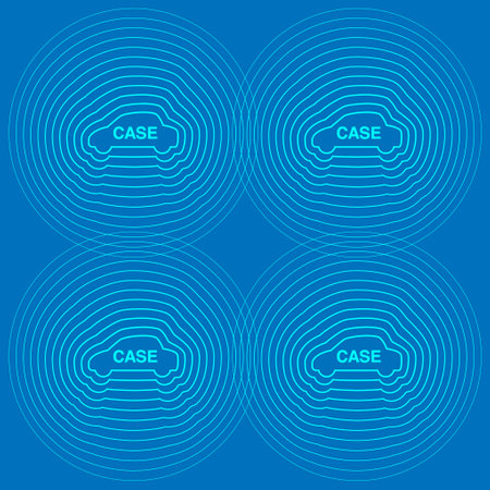 The silhouette of the car changes into a circle. The word "CASE" is laid out in the center. Imagine autonomous driving and how cars communicate with each other. Created with vector data.のイラスト素材