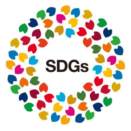 A petal-shaped object colored in 17 symbol colors is laid out in a circle. The letters "SDGs" in the center. A symbol mark that imagines the Sustainable Development Goals (SDGs). Created with vector dのイラスト素材