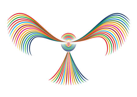 An object made up of lines of 17 symbol colors. The set of lines is in the shape of a flapping bird. Created with vector data.のイラスト素材