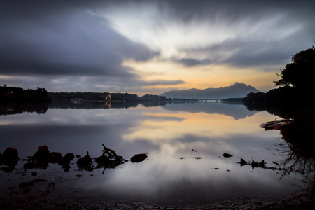 sunrise in lake of sabaudiaの写真素材