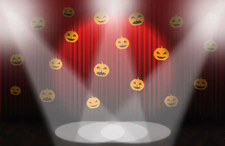 Scary pumpkins, Red rising curtain with spotlightの写真素材