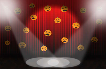 Scary pumpkins, Red rising curtain with spotlightの写真素材