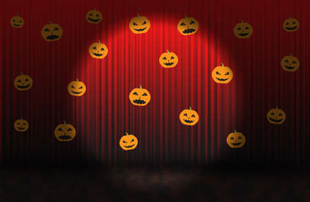 Scary pumpkins, Red rising curtain with spotlightの写真素材