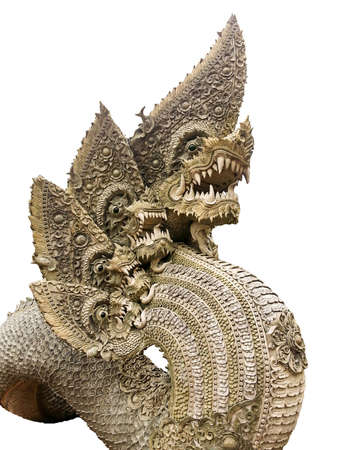 Serpent king or king of naga statue in thai temple on white backgroundの写真素材
