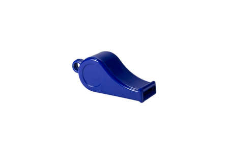 Blue whistle isolated on white backgroundの写真素材