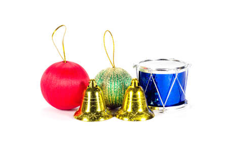 Christmas ball and bell on white backgroundの写真素材