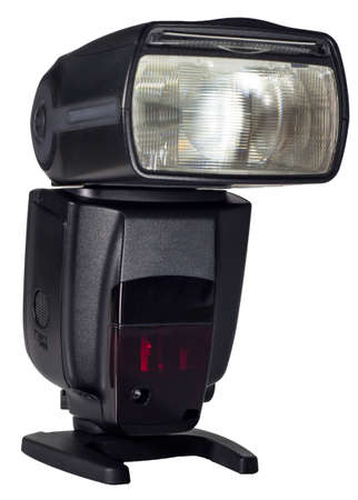 Photo camera flash isolated on whiteの写真素材