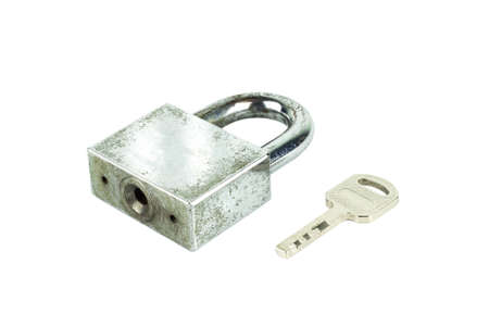 Lock and key isolated on white.の写真素材