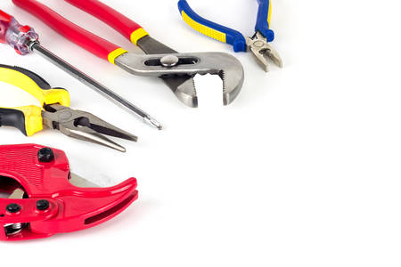 Hand tools set, screwdriver, clippers, Pipe wrench, pliers.の写真素材