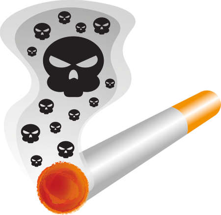 Skull shaped smoke comes out from cigarette on white.のイラスト素材