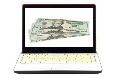 Laptop show dollars.の写真素材