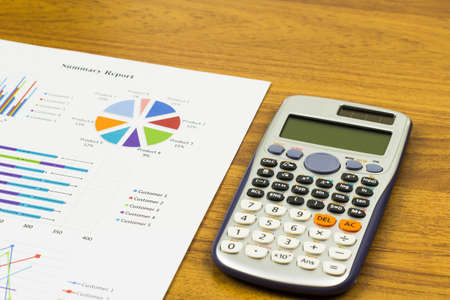Summary Report, Calculations, savings, finances and analysis of the market concept.の写真素材