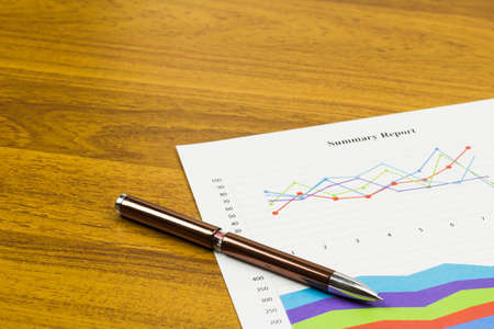 Summary Report, Calculations, savings, finances and analysis of the market concept.の写真素材