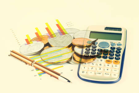 Double exposure of money savings with economy concept background.の写真素材