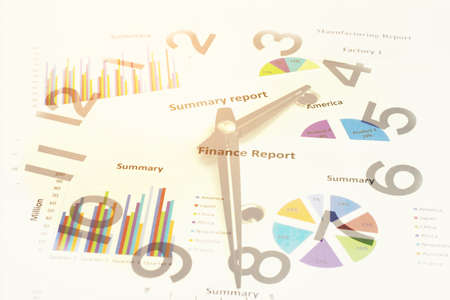 Double exposure of Business graph and clock for finance and banking concept.