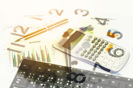 Double exposure of Business graph and clock for finance and banking concept.の写真素材