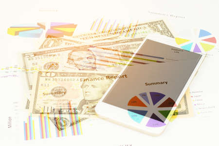 Double exposure of Money and Business graph for finance and banking concept.の写真素材