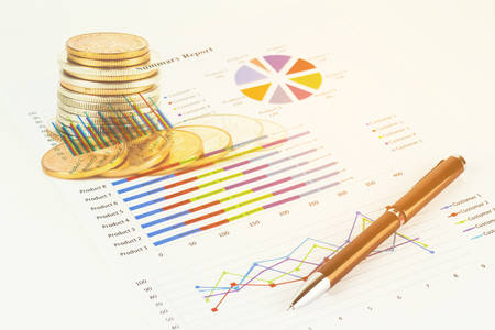 Double exposure of money savings with finances and economy concept.の写真素材