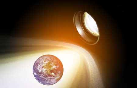 LED flashlight beam to earth.の写真素材
