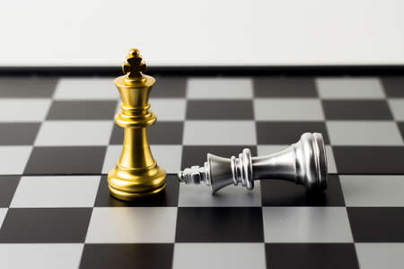 Fallen queen : Game of chess, selective focus.の写真素材