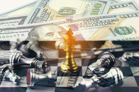 Double exposure of War Financial games concept.の写真素材