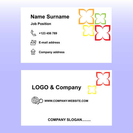 Colorful red, yellow, orange, green flower name card template, Vector.のイラスト素材