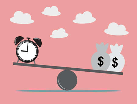 Balancing with dollar money and time. Business Concept, Vector Illustration.のイラスト素材