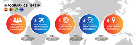 Colorful Business infographic timeline template, processes step, World background, Vector illustration EPS10.のイラスト素材